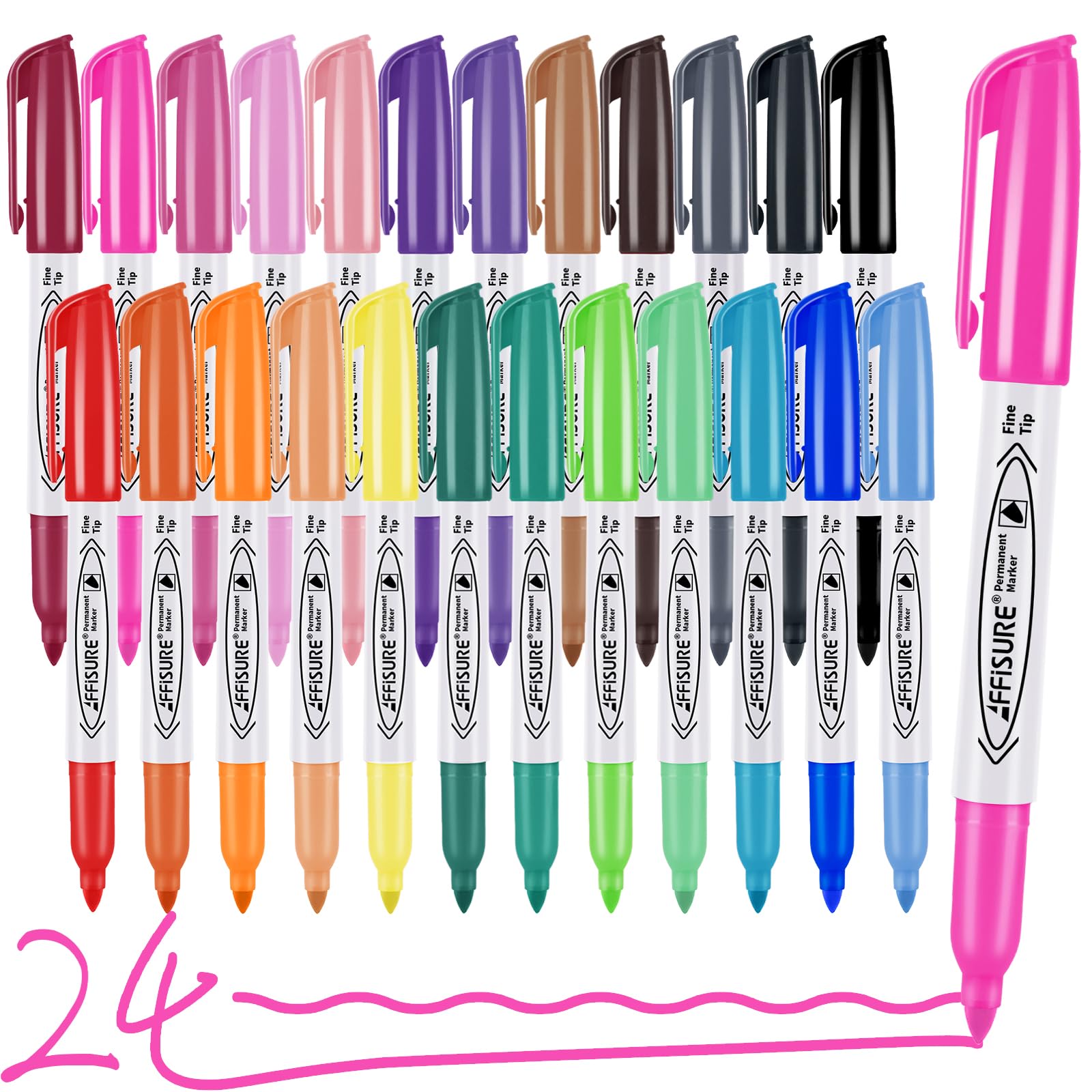 Affisure 24-color permanent marker set with bright caps for easy color coding