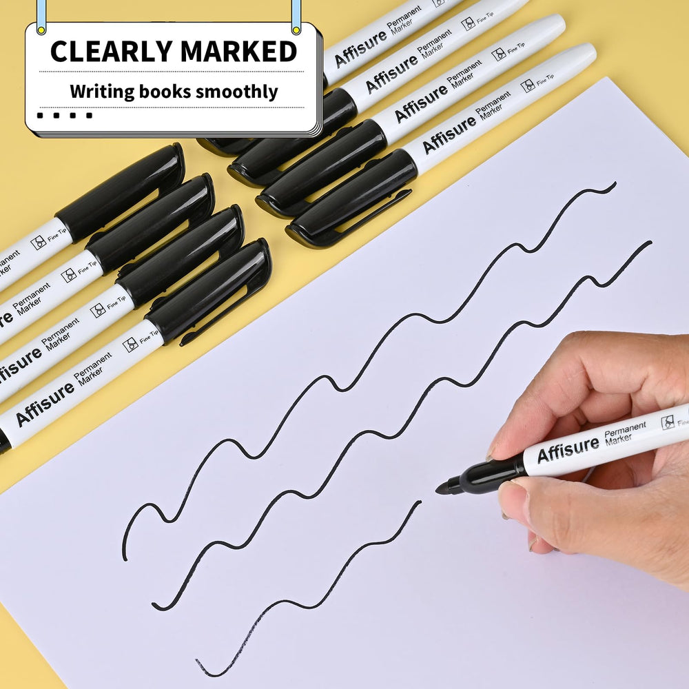 Affisure office supplies bulk-pack scene with markers and labels.
