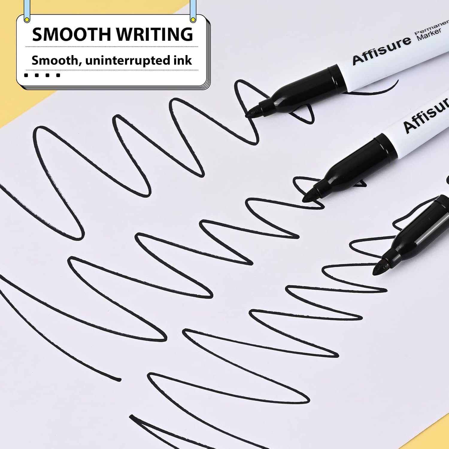 Affisure waterproof marker test highlights water resistance on diverse surfaces.