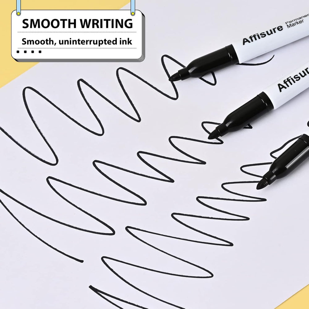 Affisure waterproof marker test highlights water resistance on diverse surfaces.