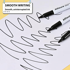 Affisure waterproof marker test highlights water resistance on diverse surfaces.