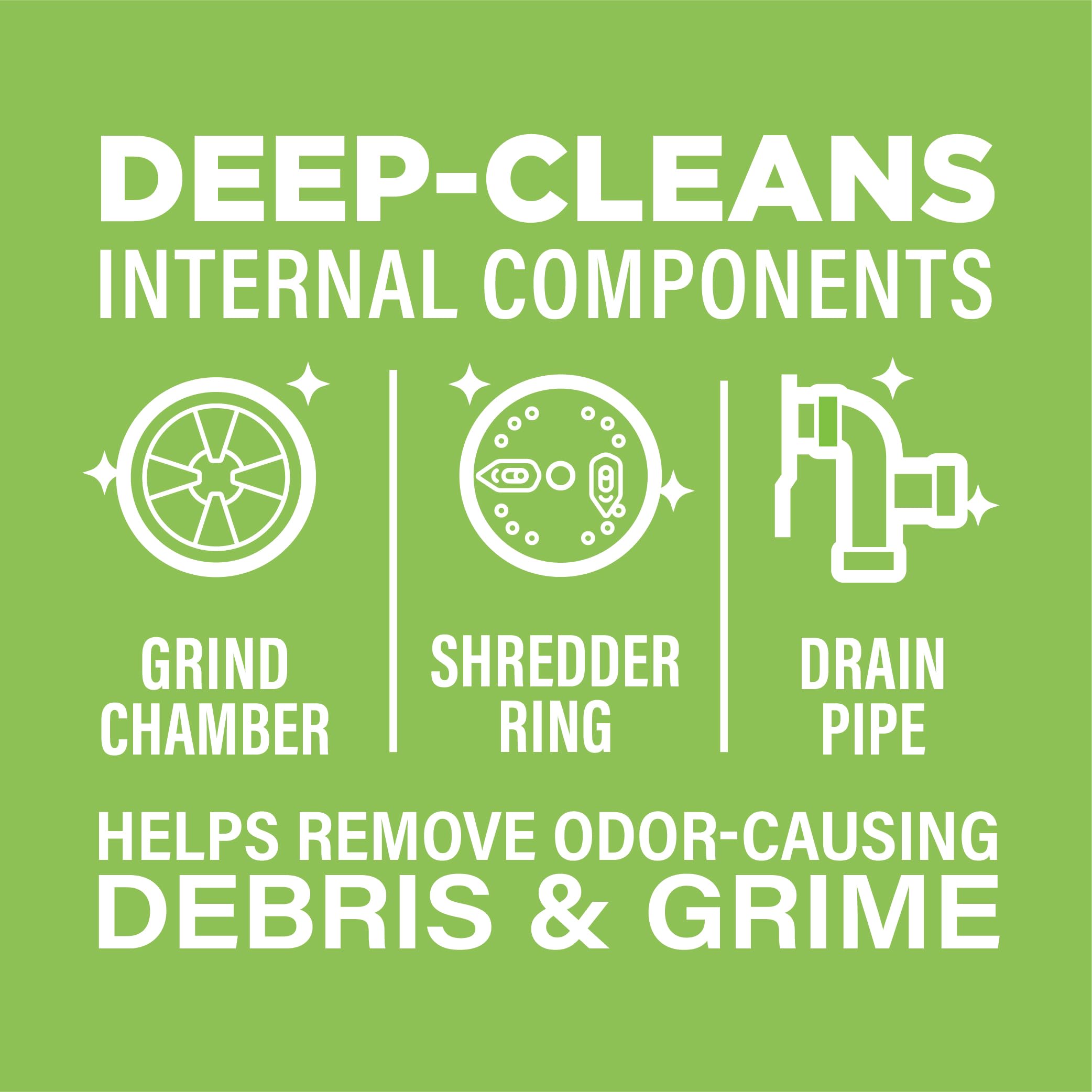Affresh disposal cleaner badge shows EPA Safer Choice certification and septic safety.