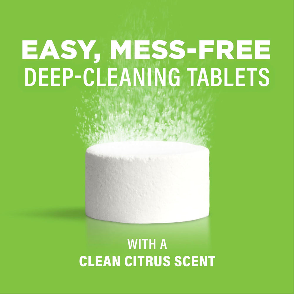 Affresh tablet dissolving to release cleaning power in disposal.