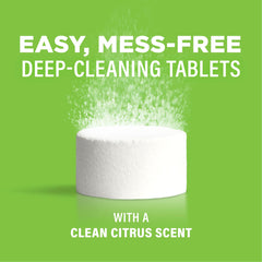 Affresh tablet dissolving to release cleaning power in disposal.