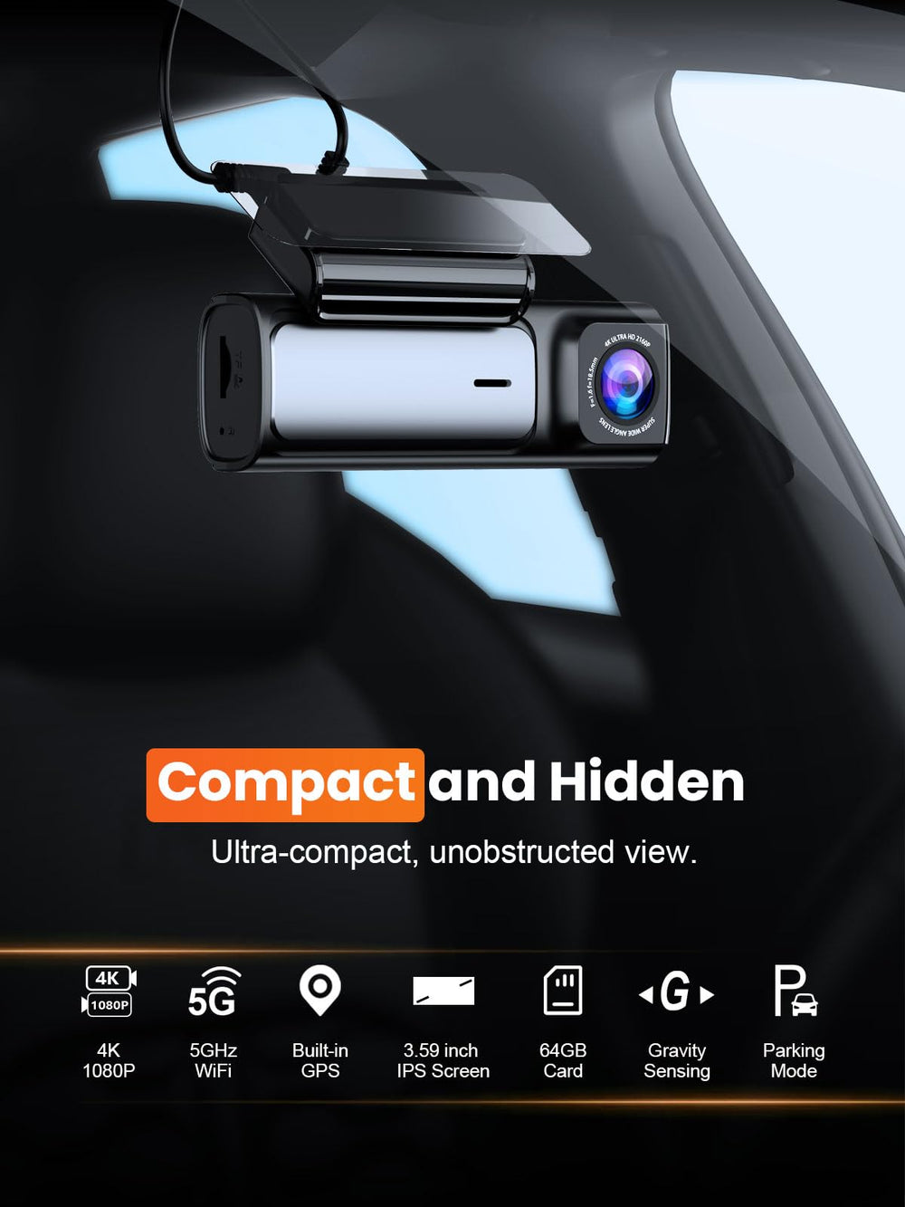 Affver front camera with 160-degree view providing expansive drive coverage