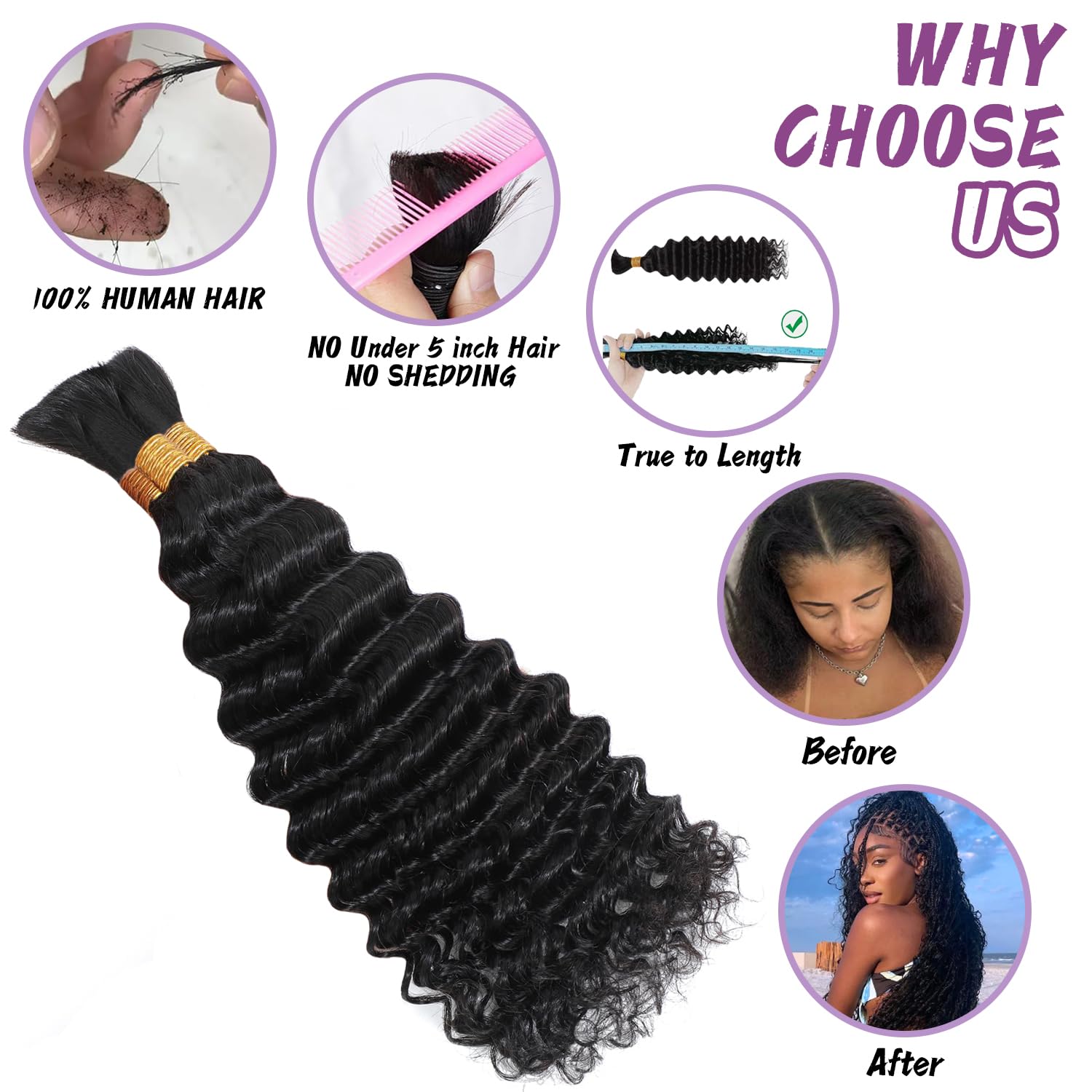 Afihond no-weft bulk curly hair designed for seamless braiding and length