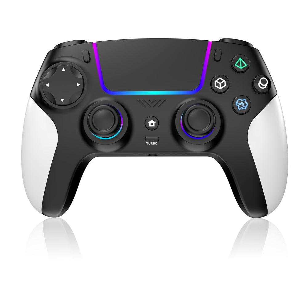 AFMVV wireless PS5 controller front view with RGB LED for immersive lighting