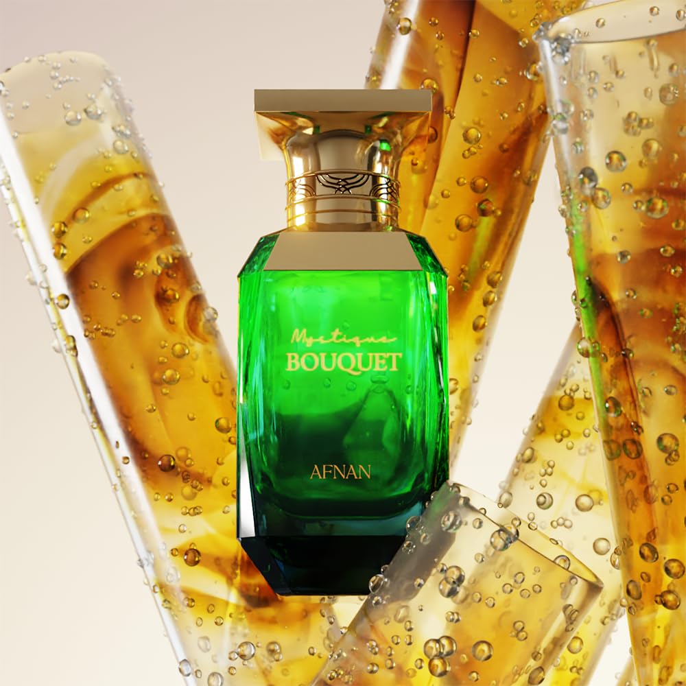 Afnan Mystique Bouquet amber-musk base view hinting at a memorable finish.