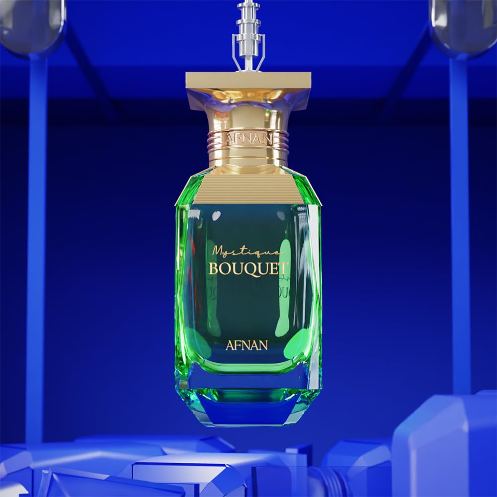 Afnan Mystique Bouquet perfume glow suggesting warm notes of vanilla and musk.