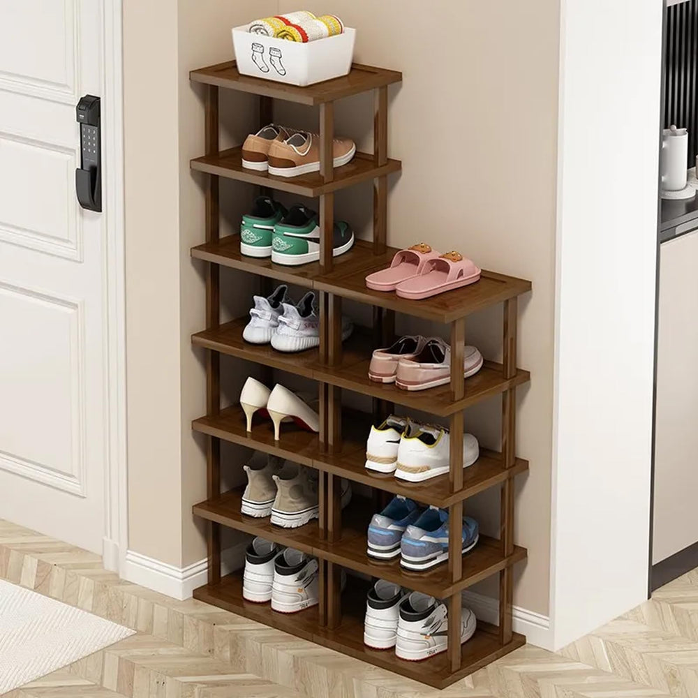 Afoord tall narrow rack for closet corner keeps larger shoes organized.