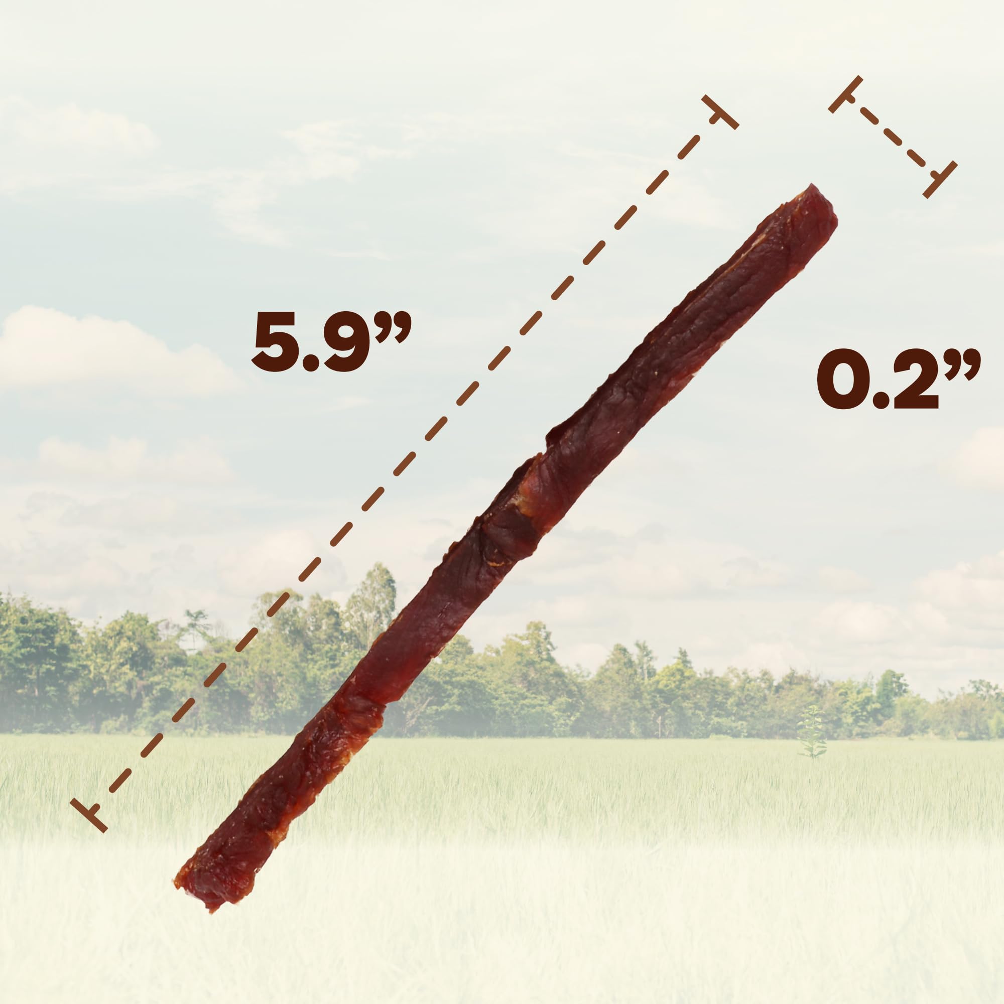 A Freschi buffalo dog treats packaging nutrition panel shows high protein and low fat.