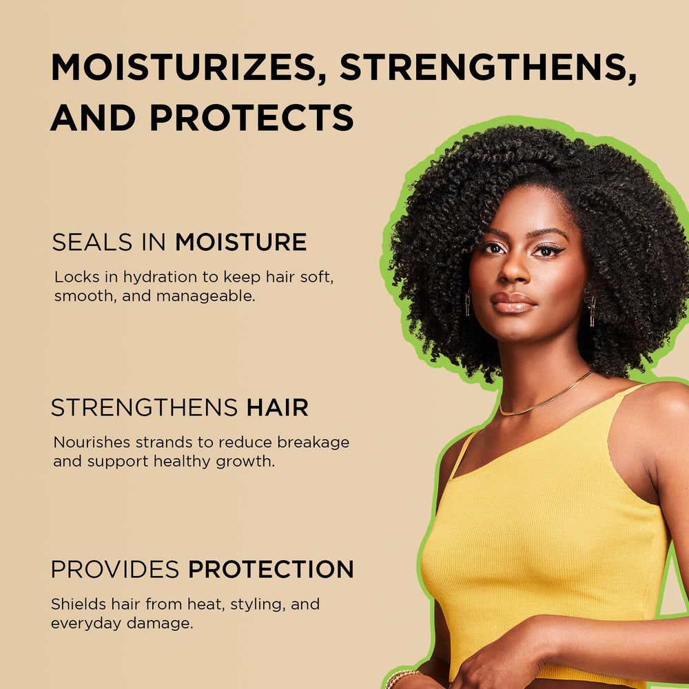 African Pride Moisture Miracle 5 Oils dropper releasing nourishment for scalp moisture.