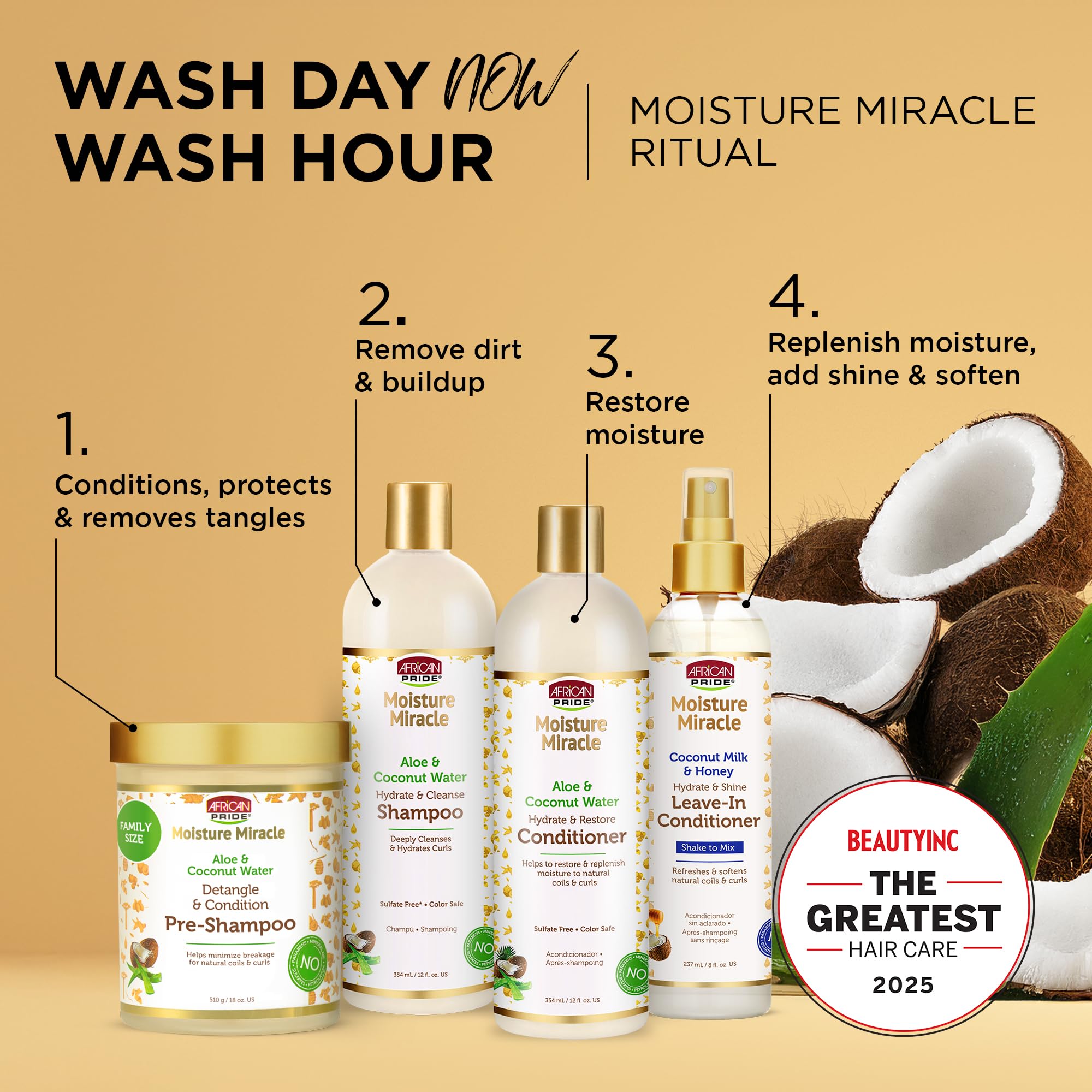 African Pride Moisture Miracle detangler applied to curls for easier detangling.
