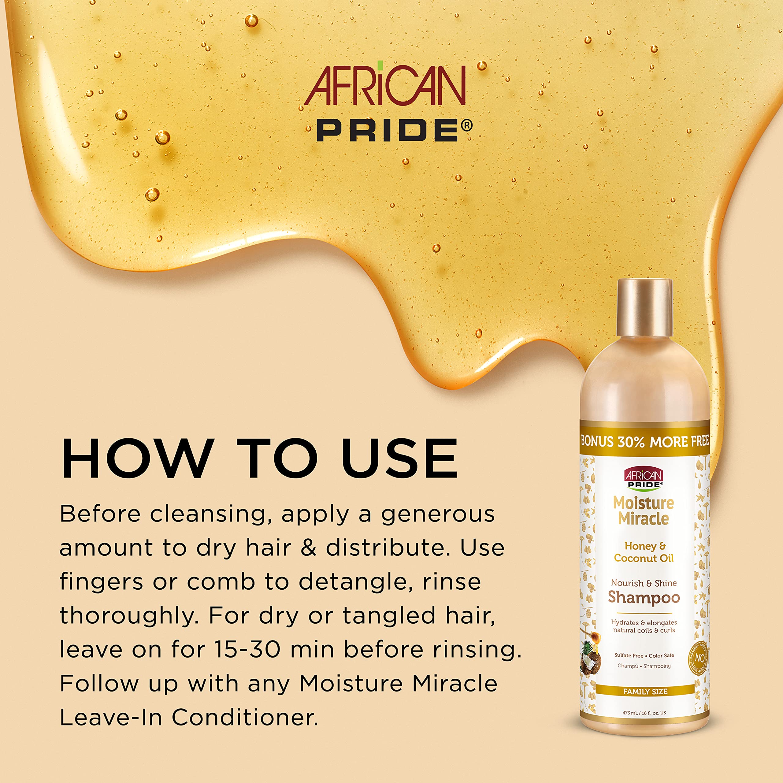 African Pride Moisture Miracle honey-coconut-oil-lather in action — hydrating wash for curly hair.