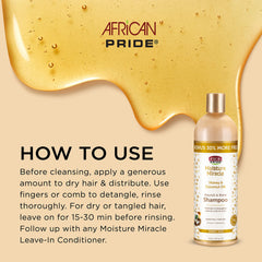 African Pride Moisture Miracle honey-coconut-oil-lather in action — hydrating wash for curly hair.