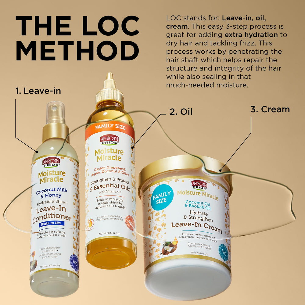 African Pride Moisture Miracle hot oil treatment revitalizes dry strands.