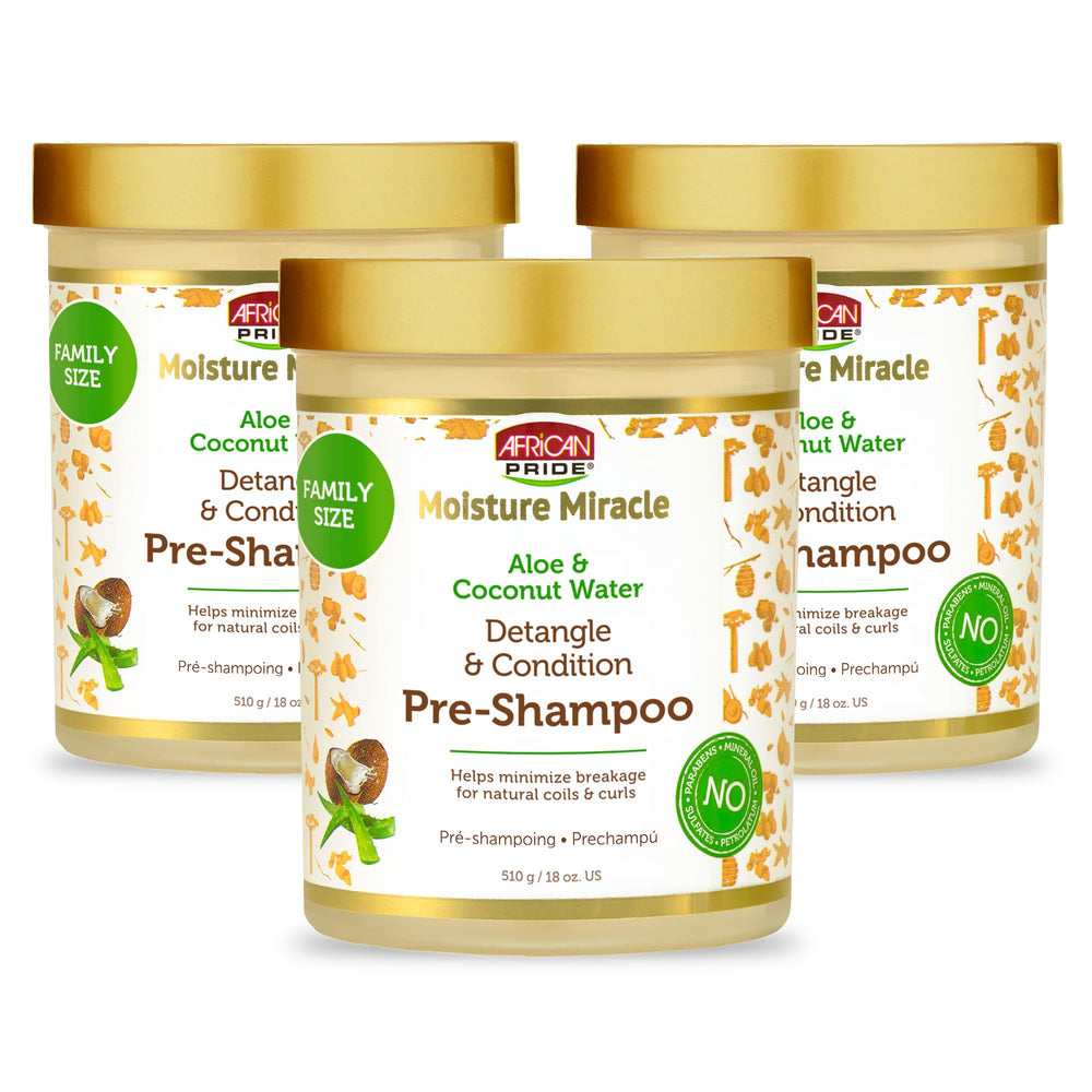 African Pride Moisture Miracle pre-shampoo detangler bottle pour for easy detangling.