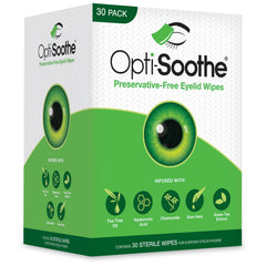 AFT Pharmaceuticals Opti-Soothe packaging highlights preservative-free eyelid care for daily use.