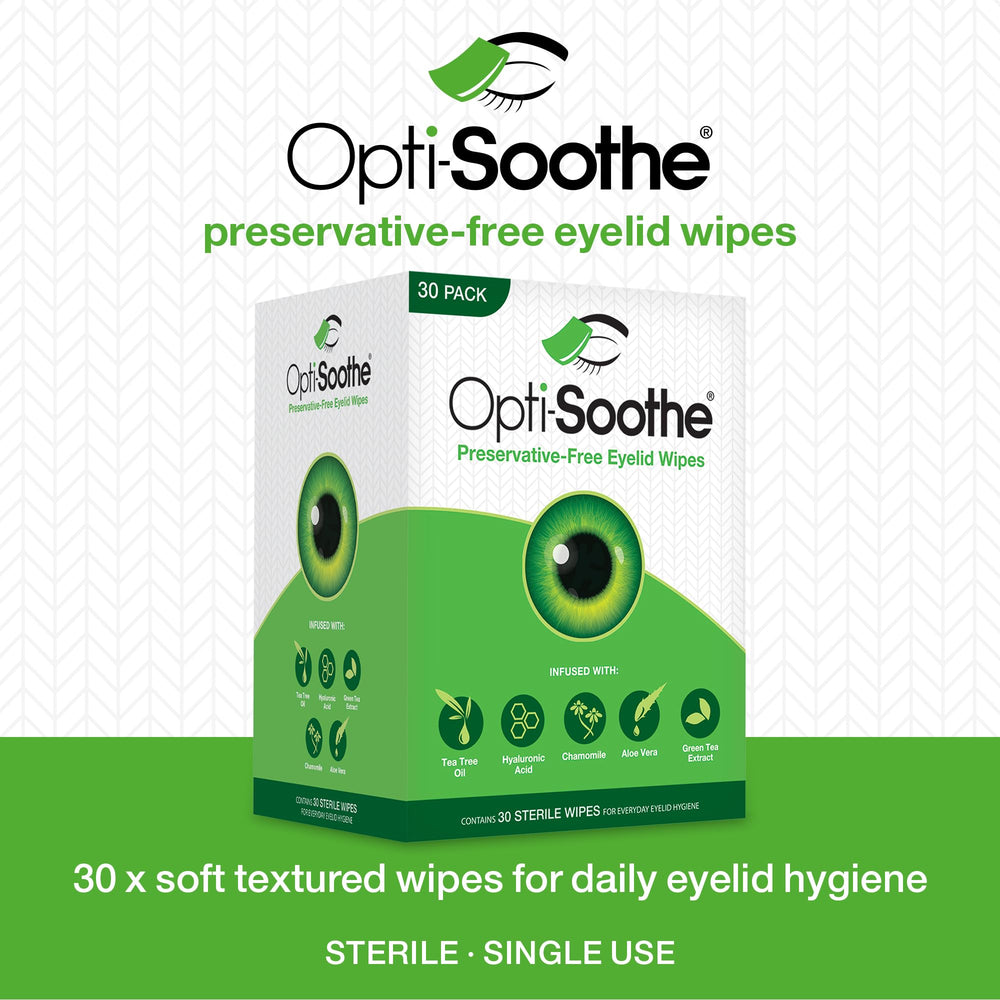 Close-up of Opti-Soothe moist towelettes showing a gentle cleansing texture.