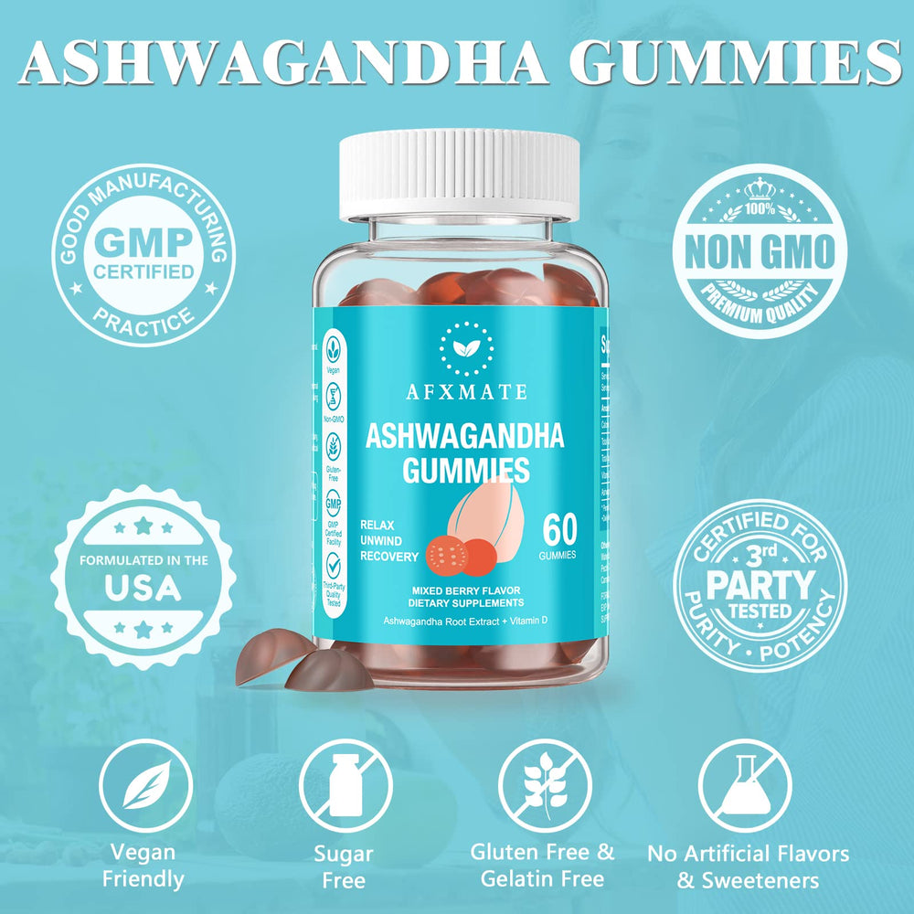 AFXMATE Ashwagandha + Vitamin D gummies, dual action boost for immunity and mood