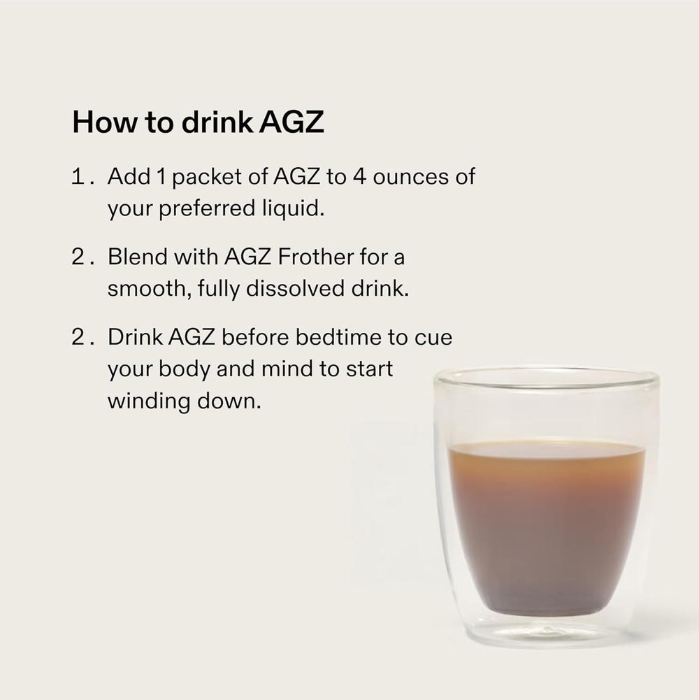 AG1 AGZ Sleep Drink glass with poured drink ready to help relax before bed