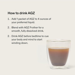 AG1 AGZ Sleep Drink glass with poured drink ready to help relax before bed