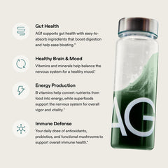 AG1 powder with scoop demonstrates easy dispensing and quick mixing