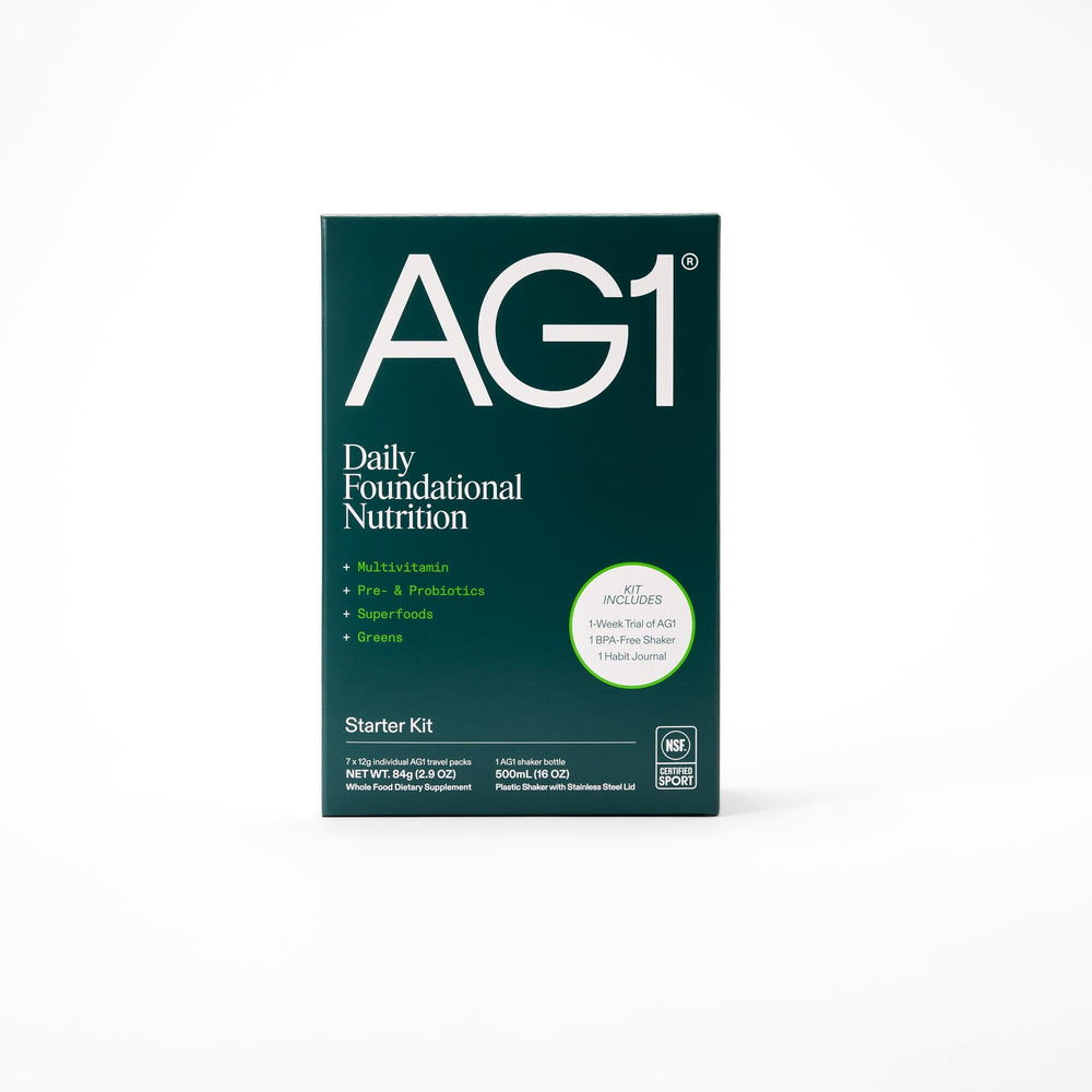 AG1 seven travel packs ready for on-the-go nutrition.