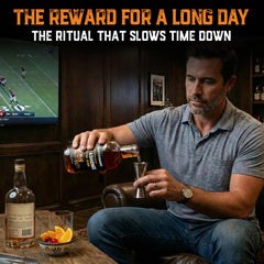 Aged & Charred bartender stirring an Old Fashioned at home