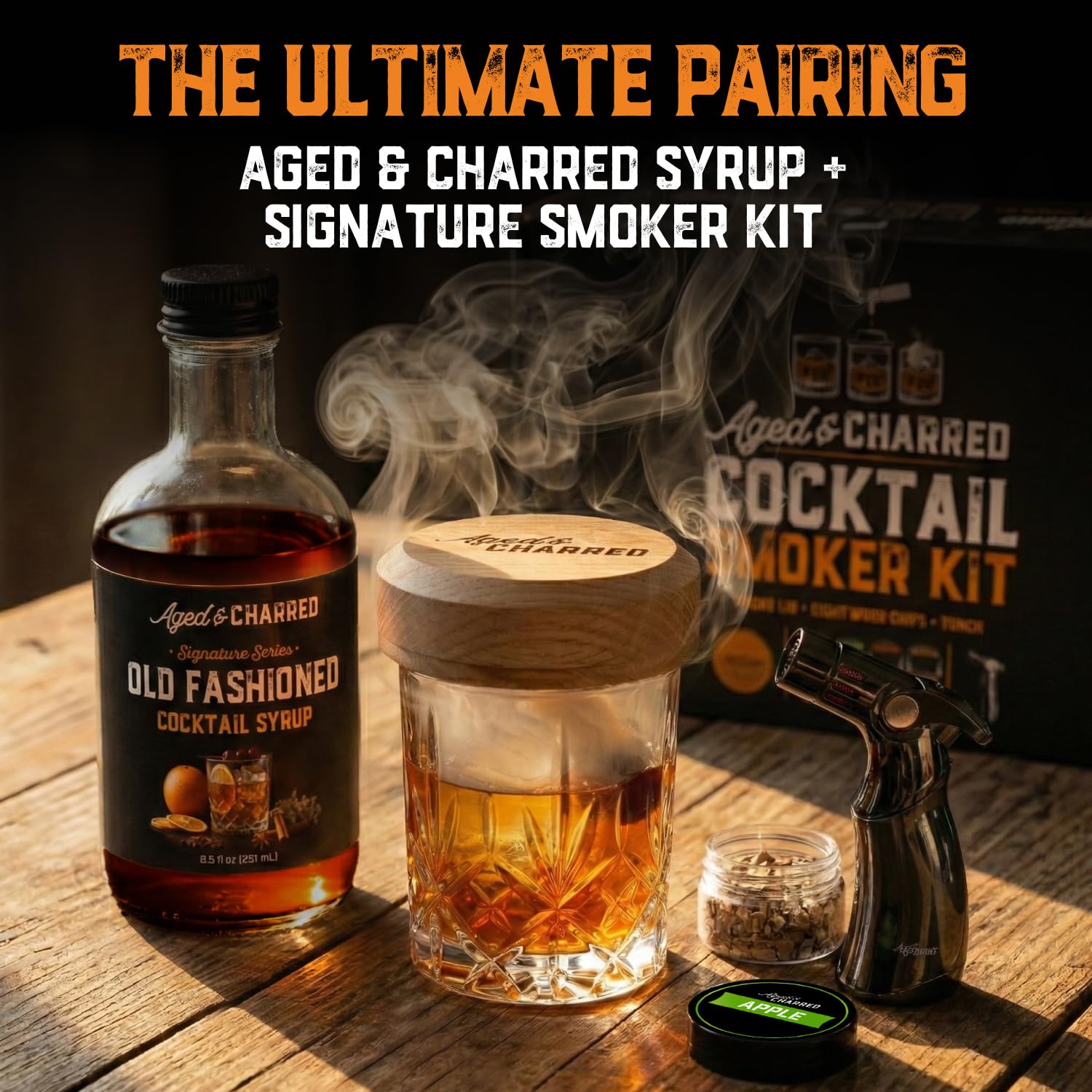 Aged & Charred gift-ready packaging ideal for cocktail lovers