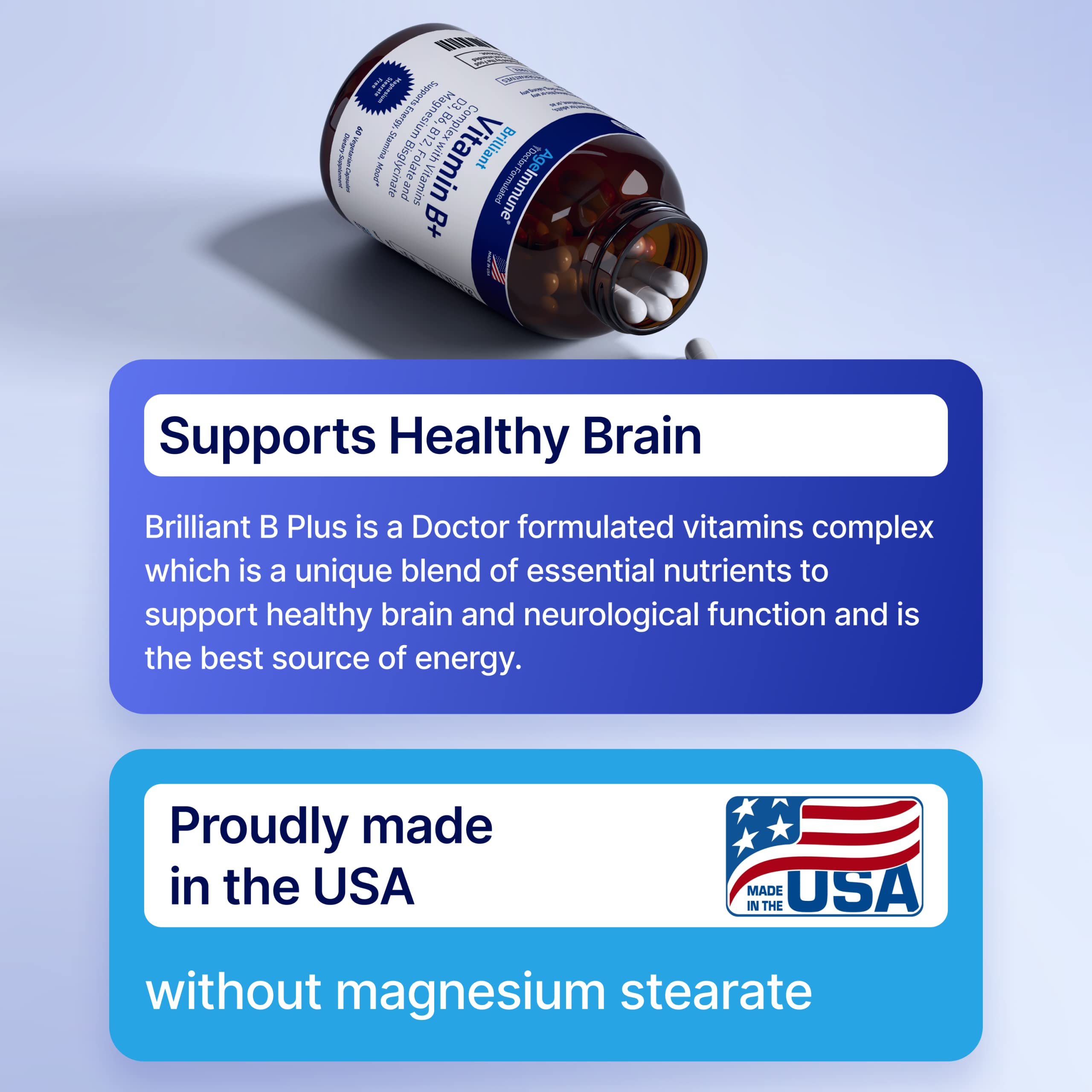 USA-made AgeImmune packaging emphasizing quality and safety.