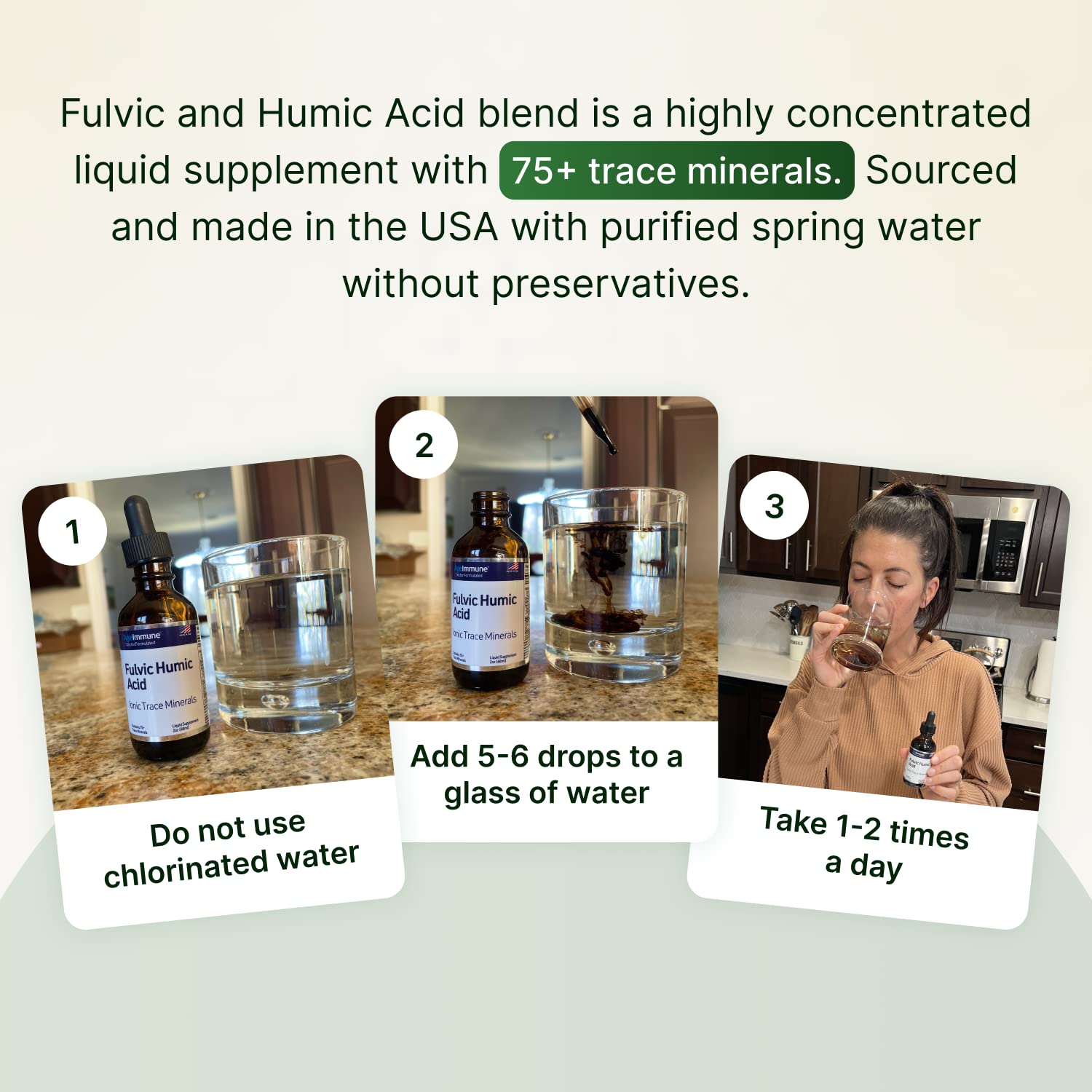 AgeImmune Fulvic Humic Liquid Energy Boost suggests natural energy.