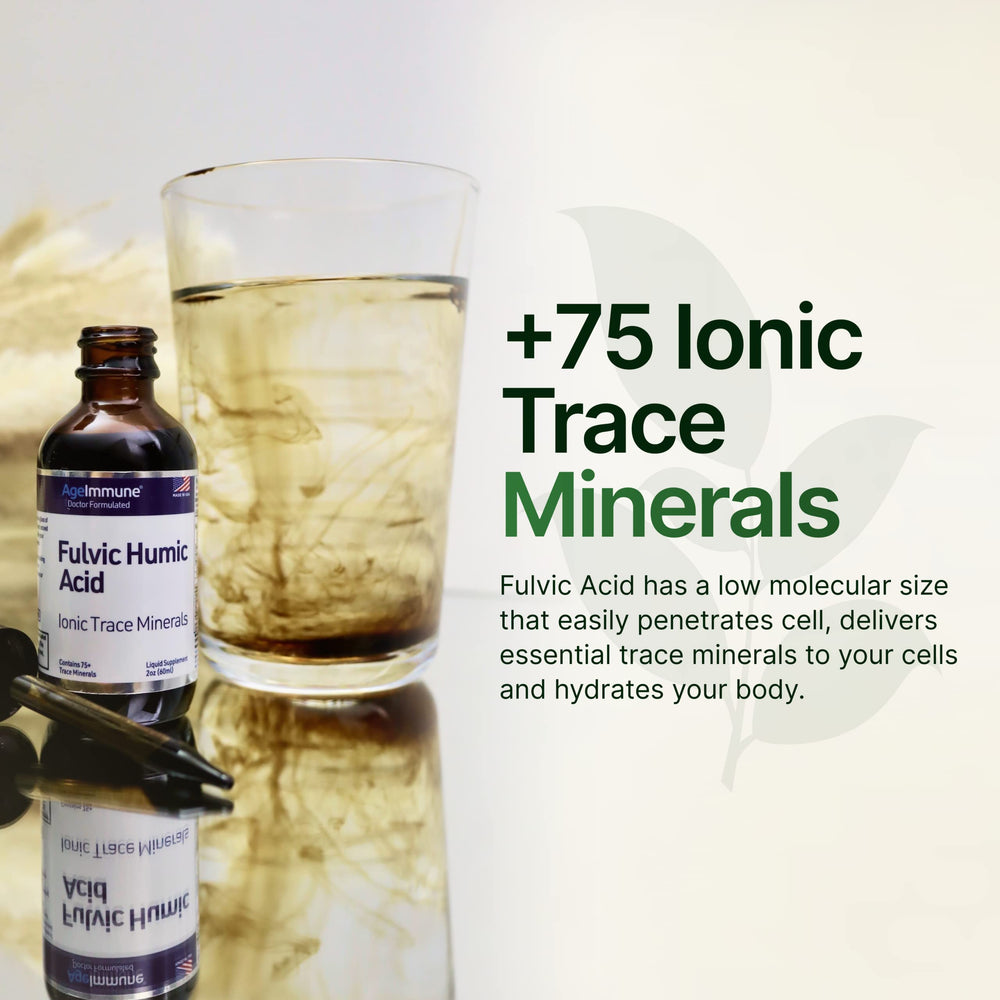 AgeImmune Fulvic Humic Mineral Blend bottle close-up label.