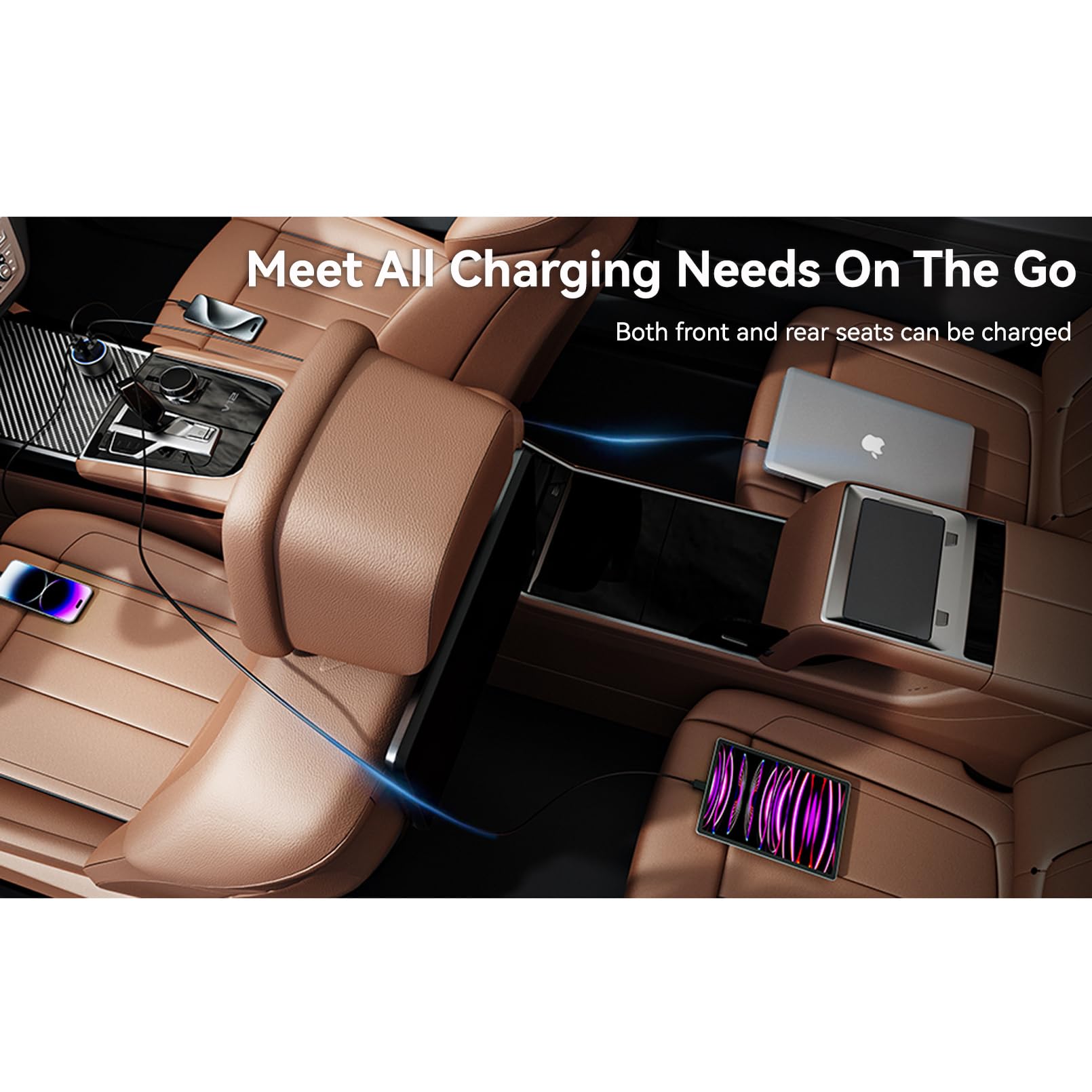 AGEK USB-C car charger in use on a road trip.