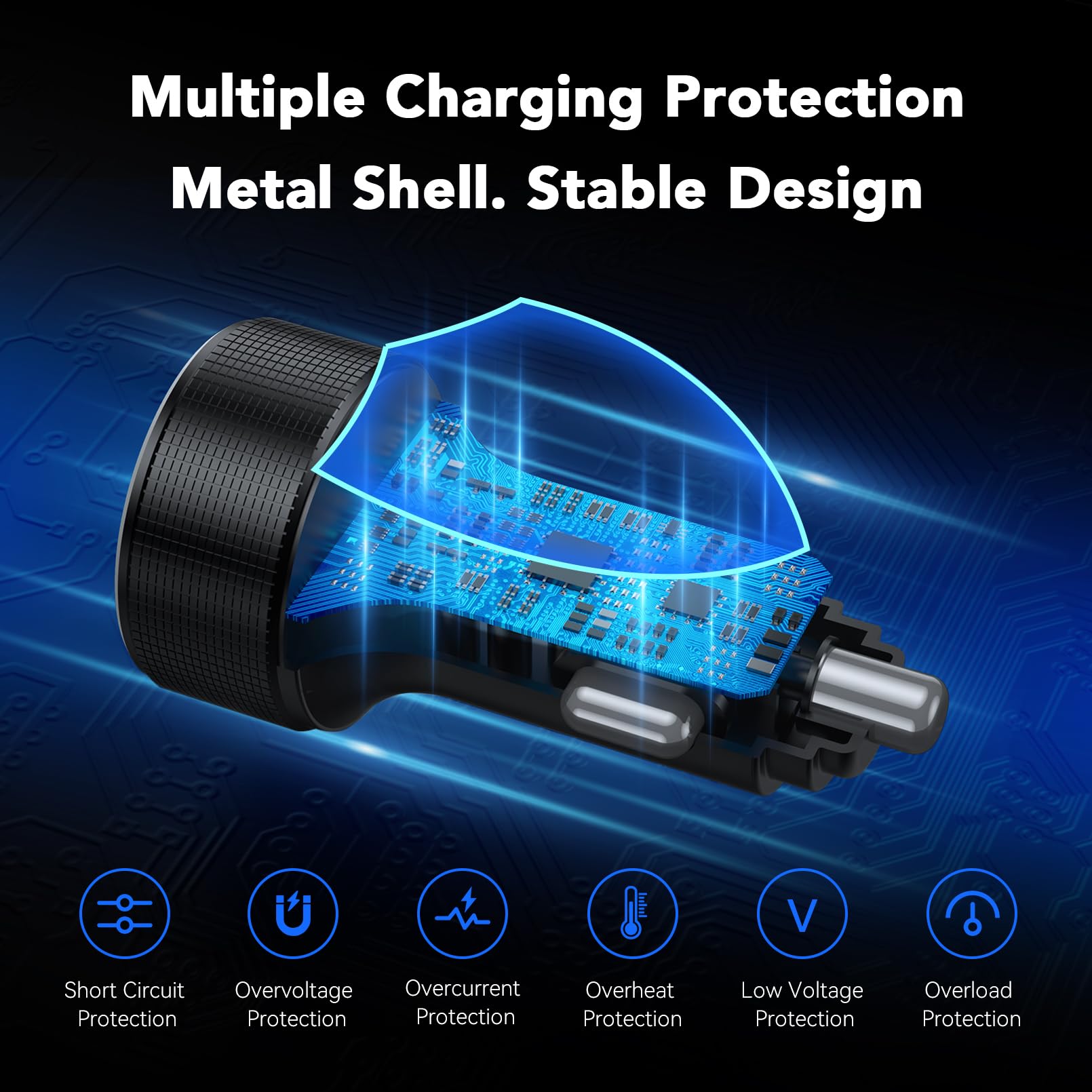 AGEK USB-C car charger quick-charge ports for fast power.