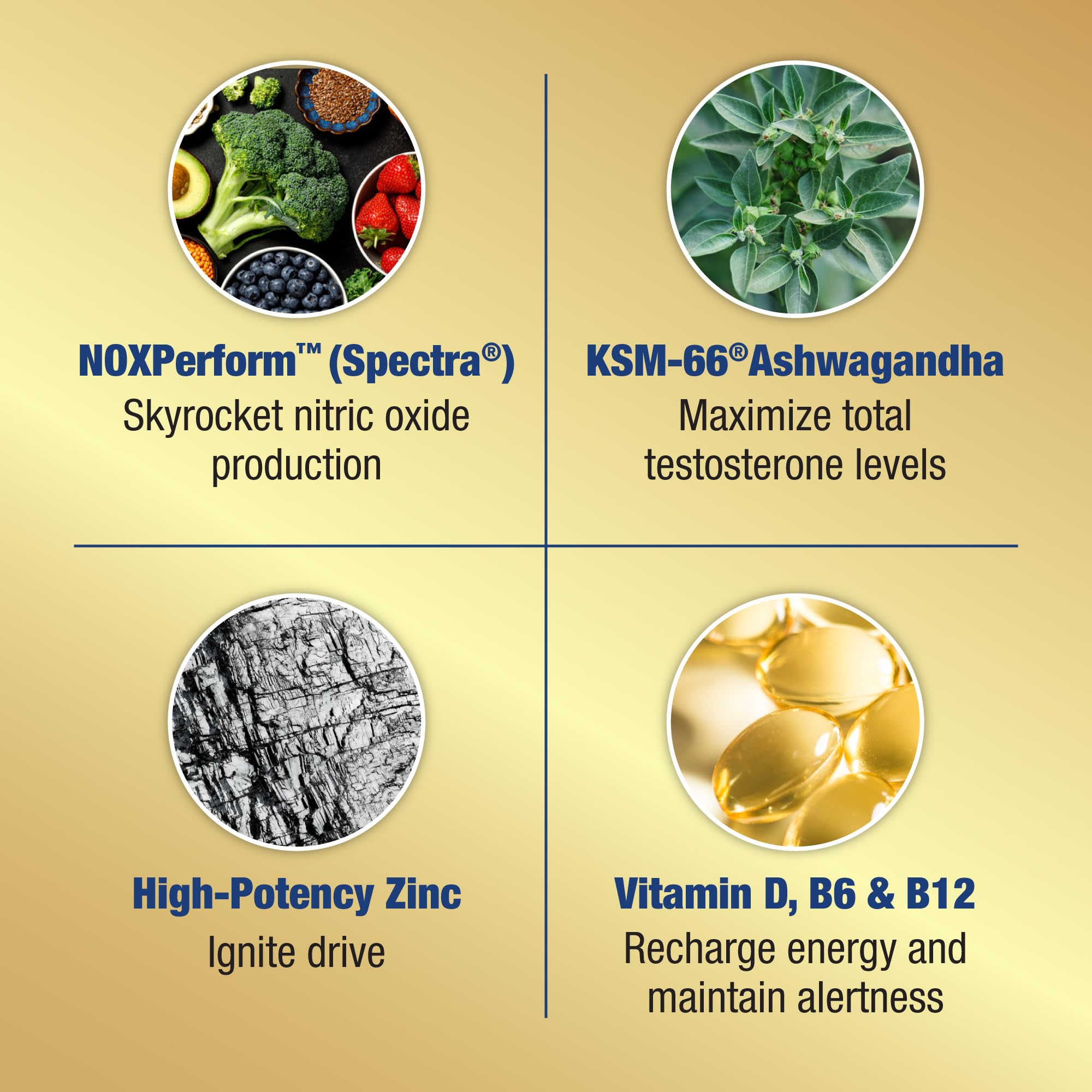 Ageless Male Max caplets closeup, caffeine-free daily formulation
