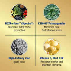 Ageless Male Max caplets closeup, caffeine-free daily formulation