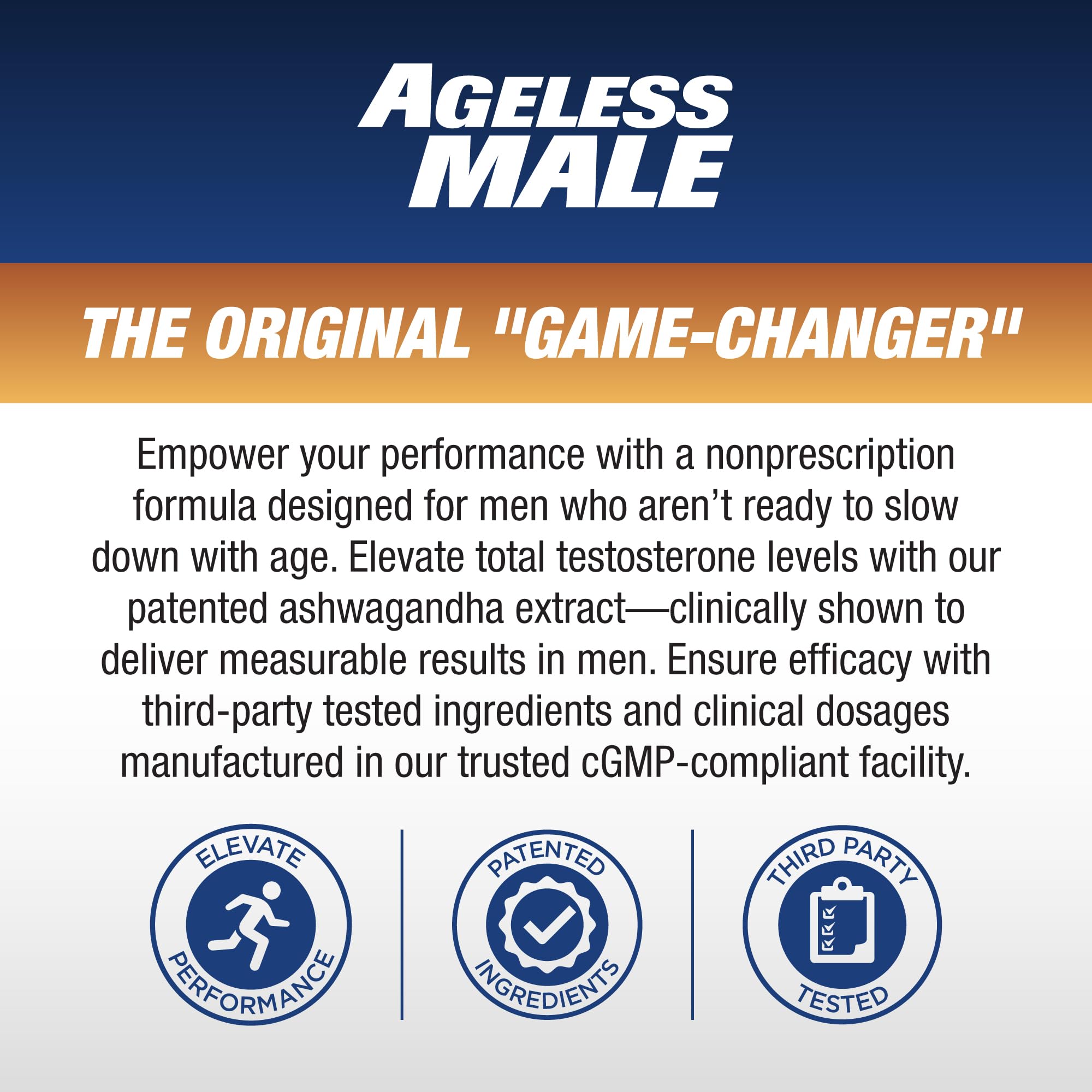 Ageless Male Max no stimulants badge, clean energy without fillers