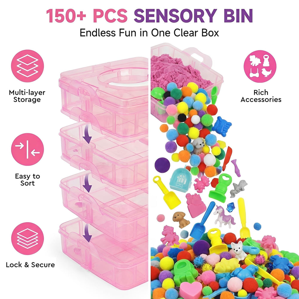 Blue sensory sand invites calm experimentation with build-and-stack activities