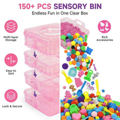 Blue sensory sand invites calm experimentation with build-and-stack activities