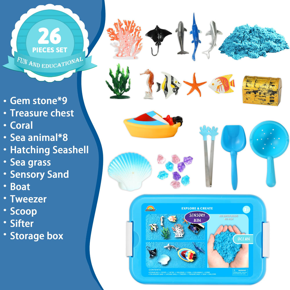 AGENTLAN Ocean Sensory Bin treasure chest encourages storytelling and pretend treasure hunts.