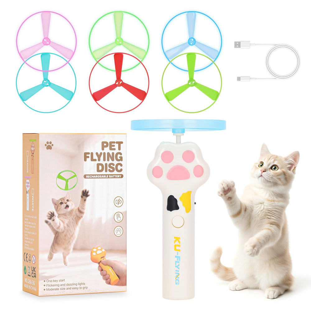 AGIFTMIND Cat Fetch Toy launcher with LED lights for indoor play