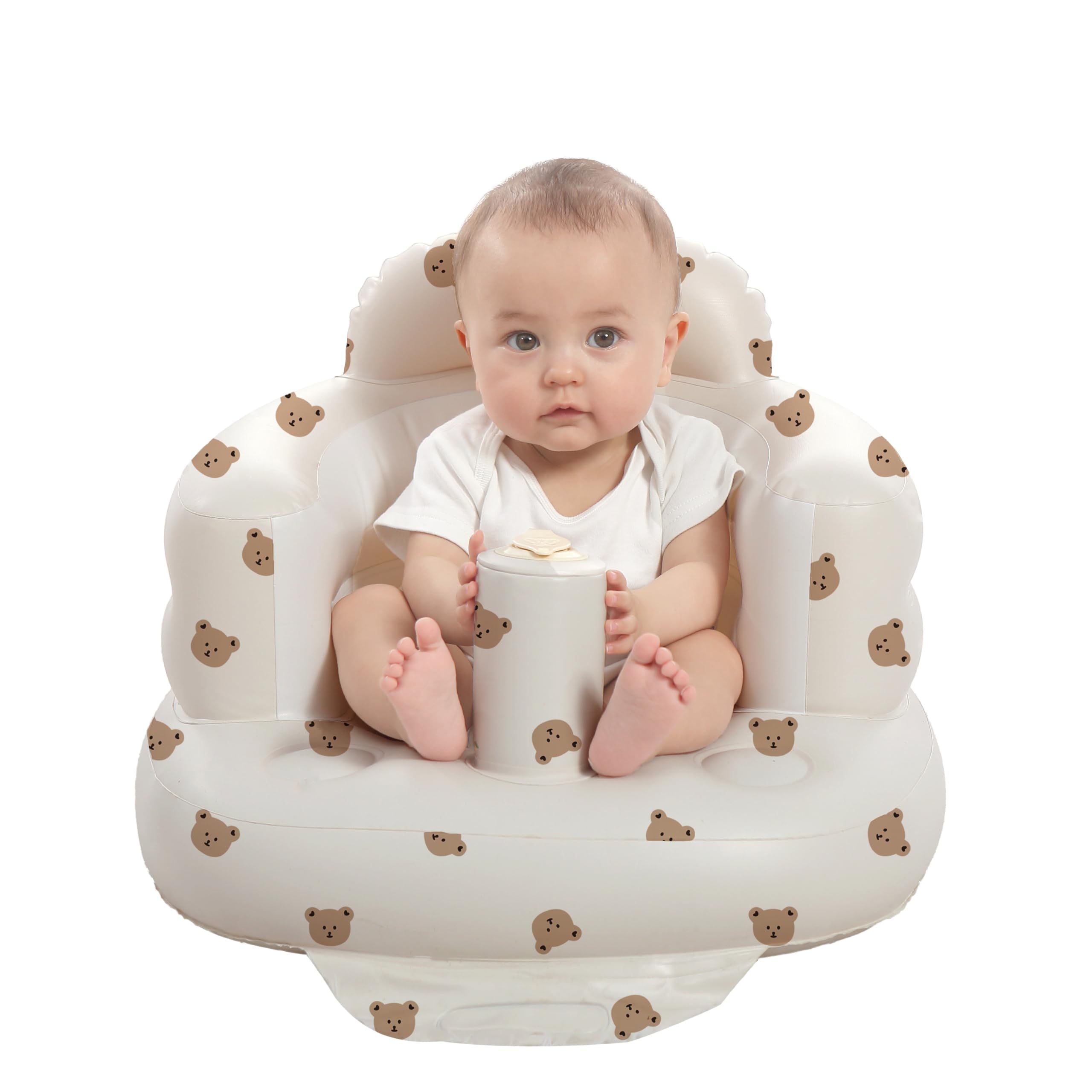 AGITVPS Bear inflatable baby seat in use showing secure learning-to-sit support.