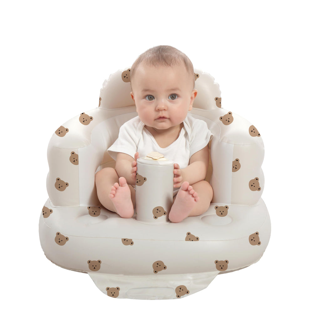 AGITVPS Bear inflatable baby seat in use showing secure learning-to-sit support.