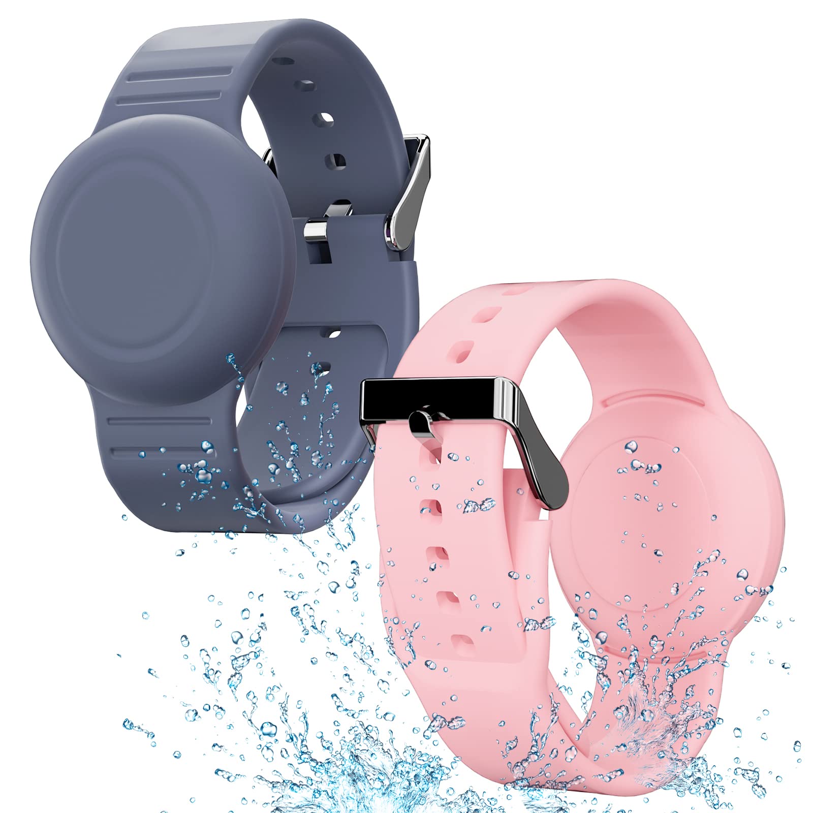 AGMZ AirTag bracelet in grey-blue for secure kid-friendly wear during play.