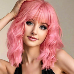 AGO Pink Wigs short bob wig with bangs for natural volume and easy styling