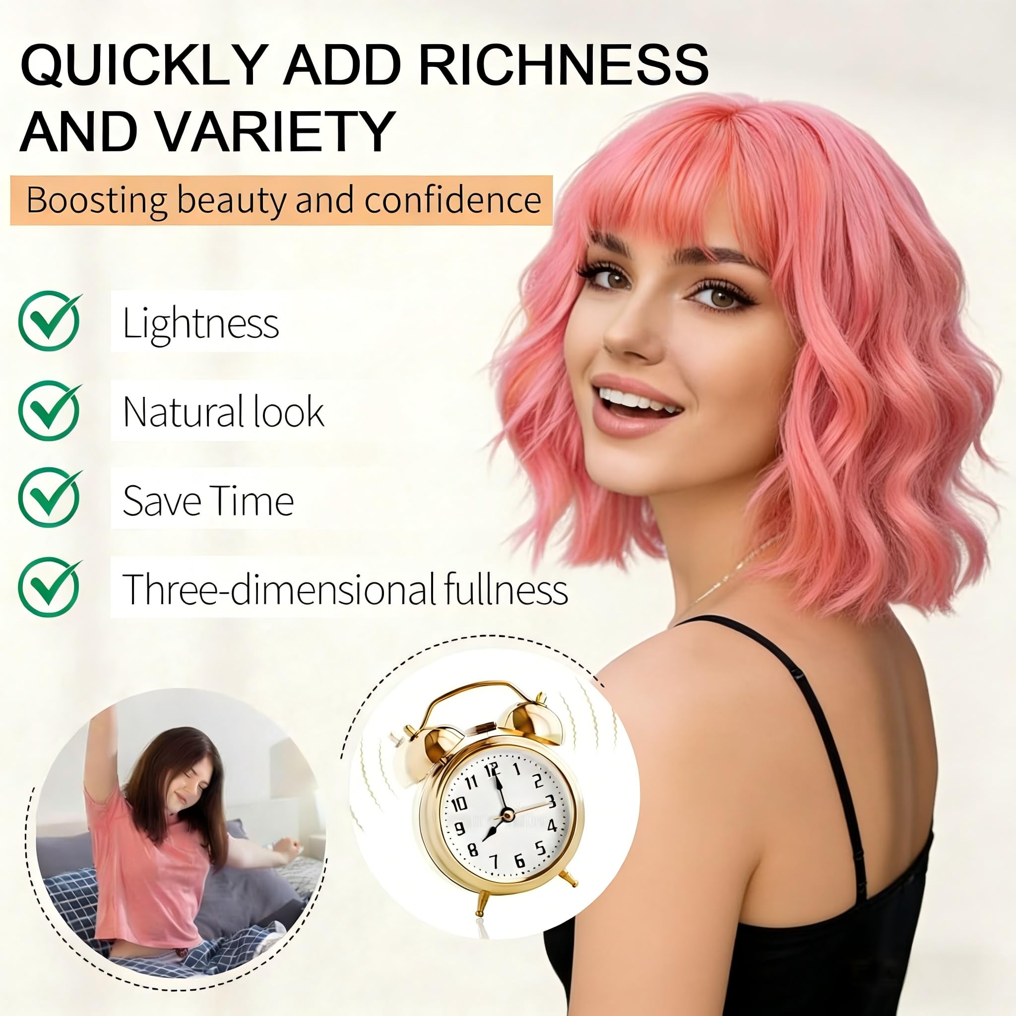 AGO Wavy bob hair with bangs adds soft texture and comfortable fit