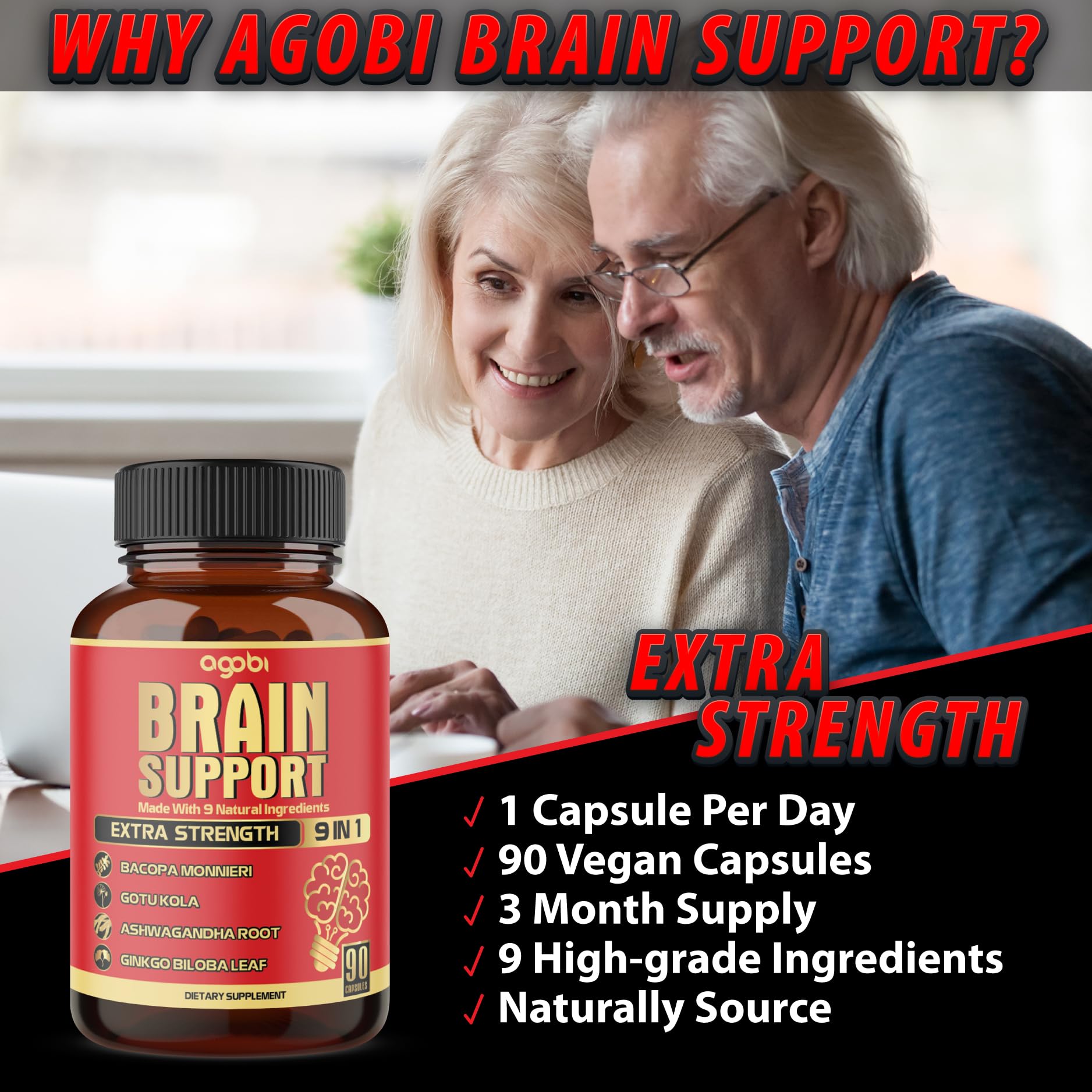 Bacopa monnieri powder highlight in the Agobi formula for clarity exploration.
