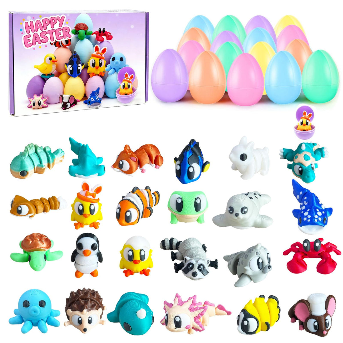 AGSWE 24-pack Easter eggs with vibrant colors for reusable gift-ready hunts