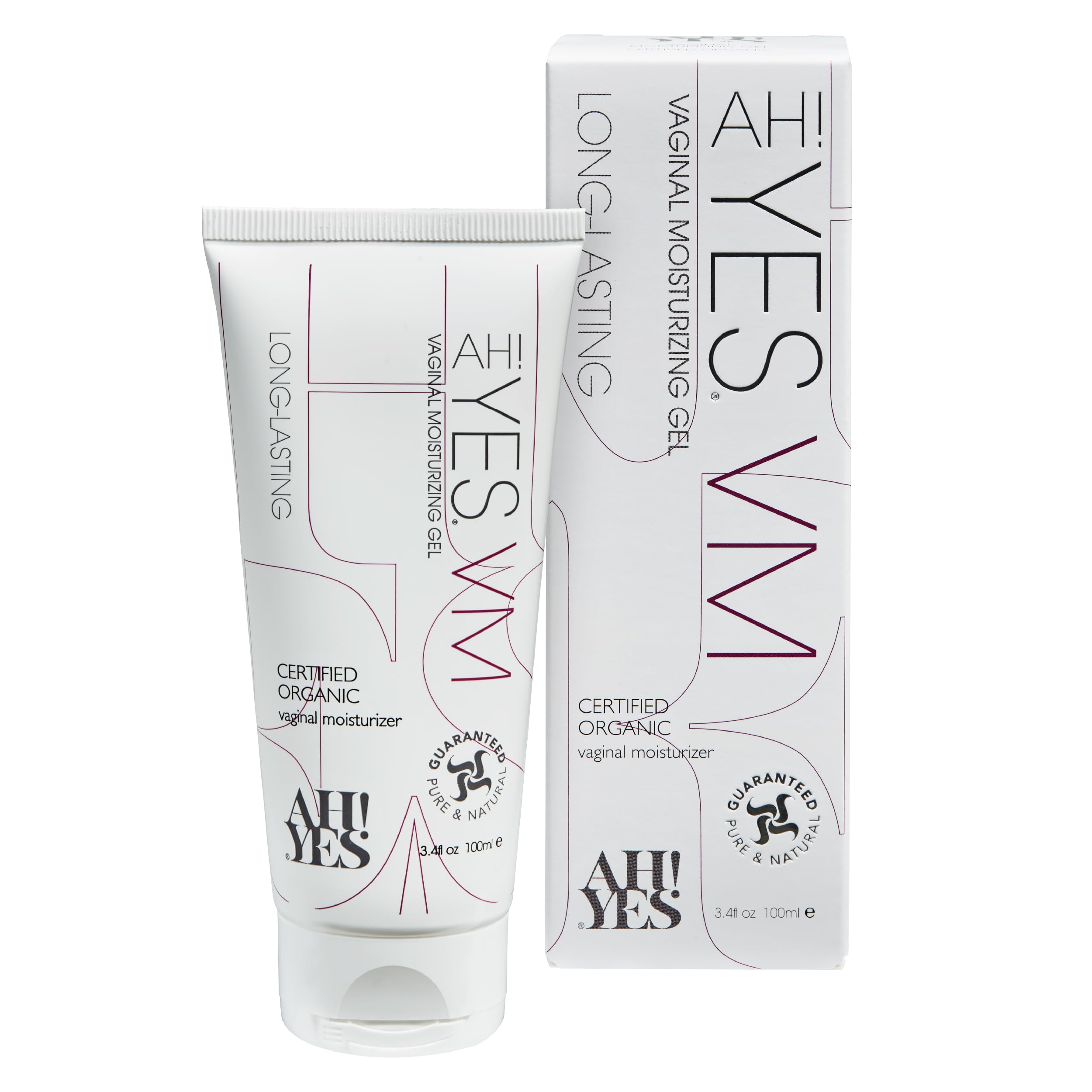 AH! YES VM bottle product shot highlighting organic moisture for sensitive skin.